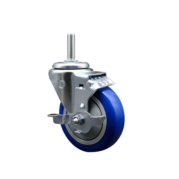 Service Caster 4 Inch Blue Polyurethane Wheel Swivel 58 Inch Threaded Stem Caster with Brake SCC SCC-TS20S414-PPUB-BLUE-TLB-58212 - main